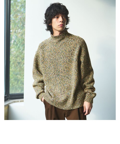 ミックス ヤーンローゲージ ロールネック ニット｜グリーンレーベル
