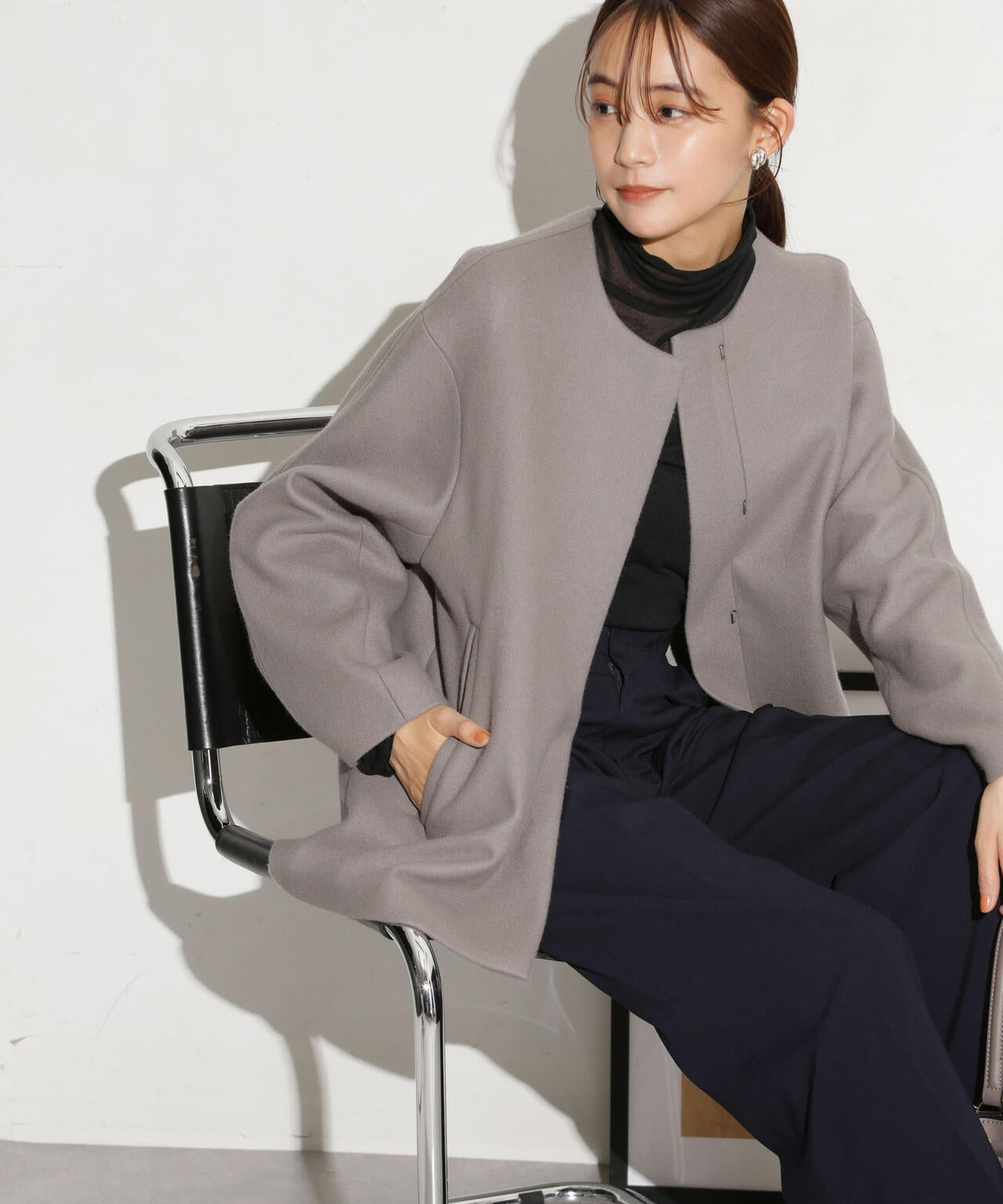 ハミルトンラムズウールノーカラーショートコート | NANO universe