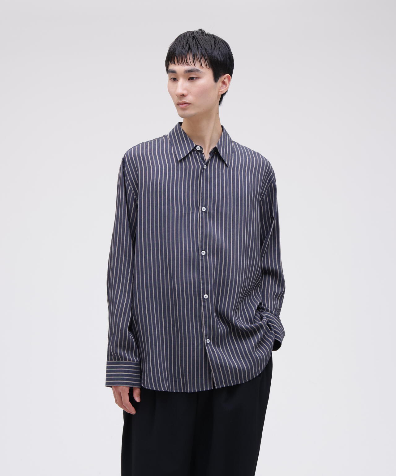 STUDIO NICHOLSON / LYOCELL SILK STRIPE BOXY OVERSIZED SHIRT | THE
