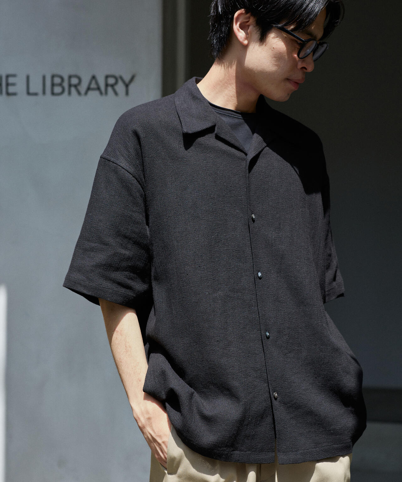 THE LIBRARY / LINEN COTTON OPEN COLLAR SHIRT | THE LIBRARY（ザ