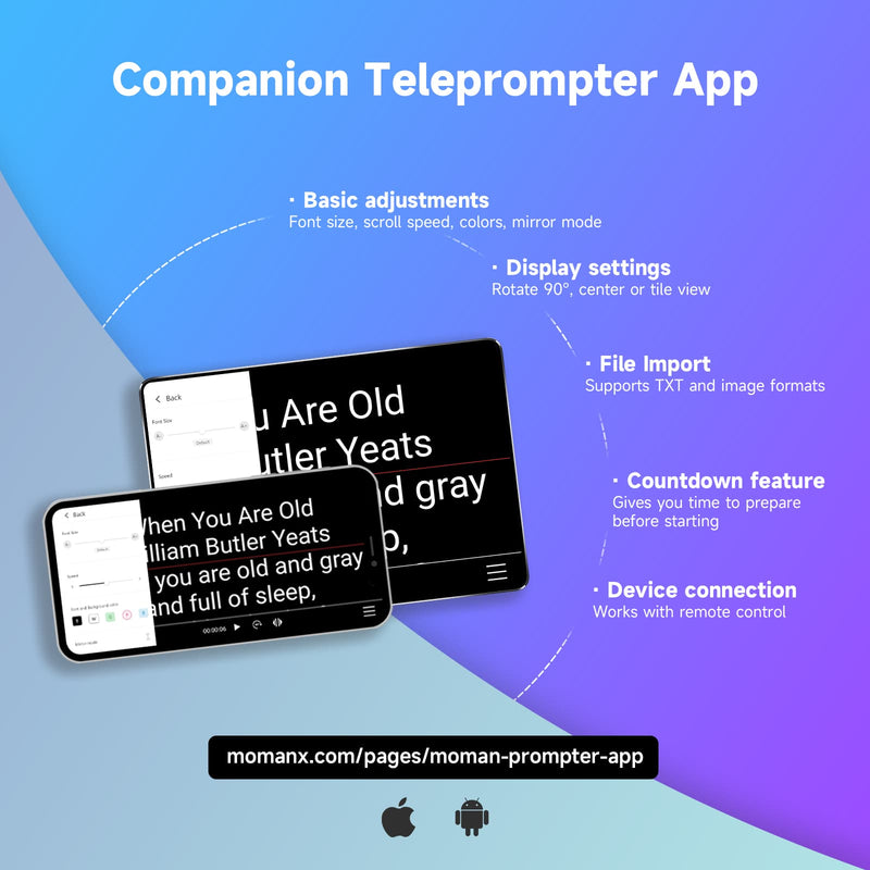 ビデオ Moman MT12 用の最高のプロフェッショナル テレプロンプター