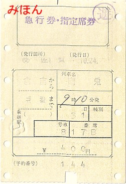 ☆ マルス券①X型・W型券