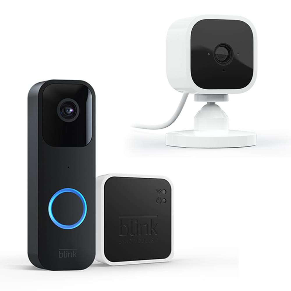 Shop Blink Blink Mini Camera, White + Video Doorbell + Sync Module