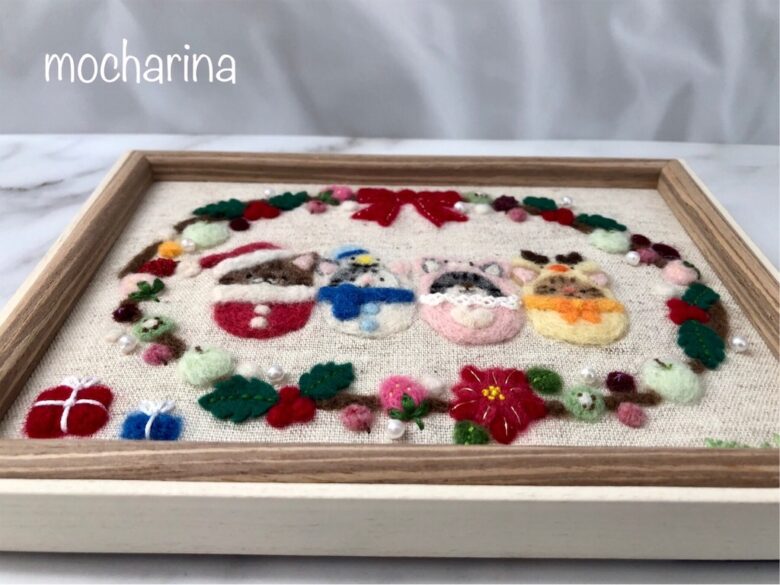 羊毛フェルトの4匹のねことクリスマスの額飾り・まとめ - mocharina