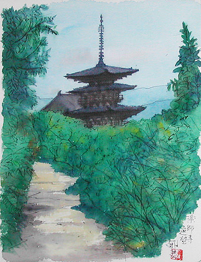 ◇平山郁夫◇水彩画◇肉筆◇淡く描かれた風景◇優品◇