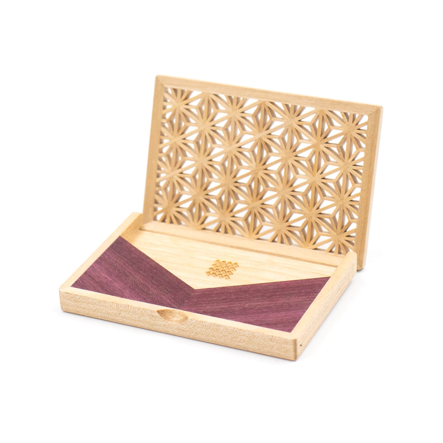 Enishi パープルハート 組子細工のカードケース 木製 横型名刺入れ
