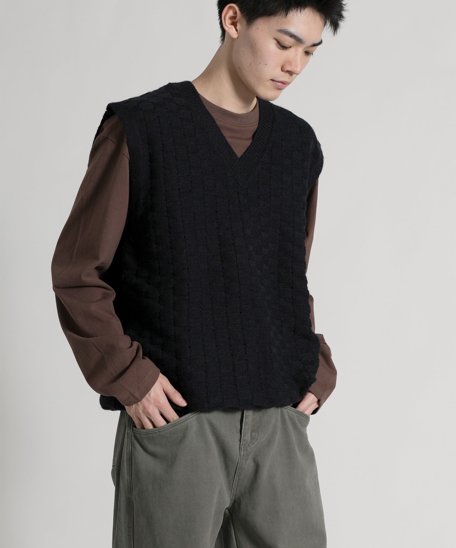 Moromoro2 ニット color knited string vest Moromoro2 ニット color