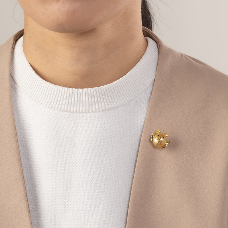 白蝶（金色）パールピンブローチ 12.0mm ブラックダイヤ0.02ct