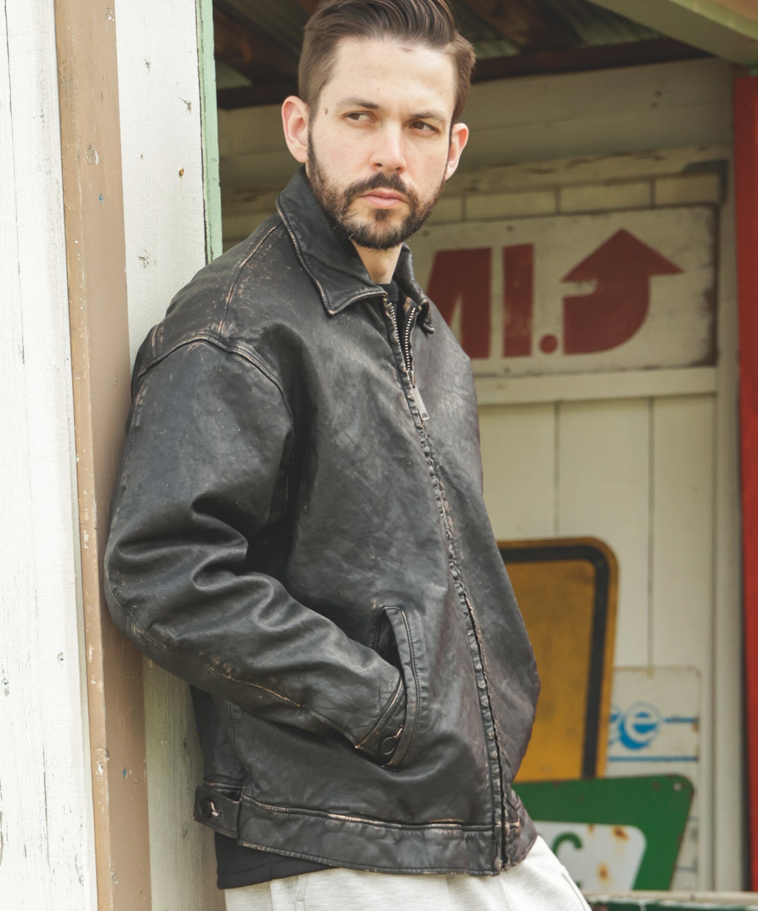 MR. OLIVE スタジャン Lサイズ 羊革 レザー WZIP 中綿入 MR. OLIVE