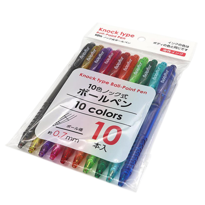 ノック式ボールペン 0.7mm 10本組 カラー ｜ ミスターマックス