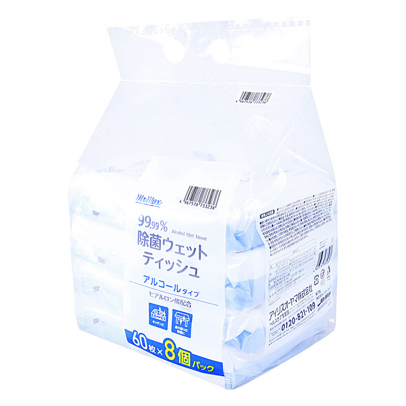 除菌ウェットティッシュ アルコールタイプ 60枚×8個パック ｜ ミスター