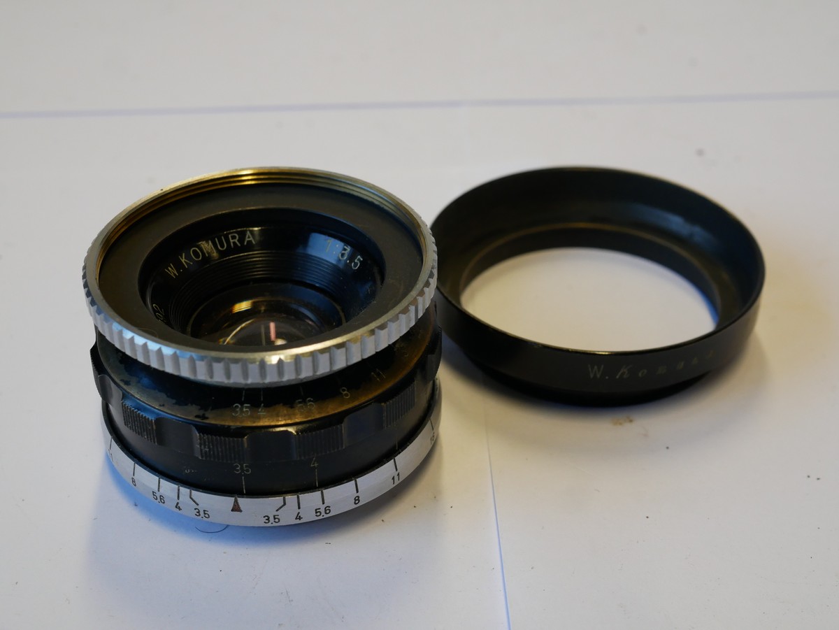 W Komura 35mm f3.5 coated black lens, L39 Rangefinder coupled