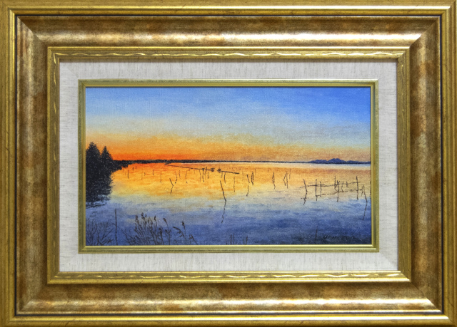 霞ヶ浦の絶景”「筑波山遠望」油彩画 (茨城県美浦村・霞ヶ浦）百瀬太虚