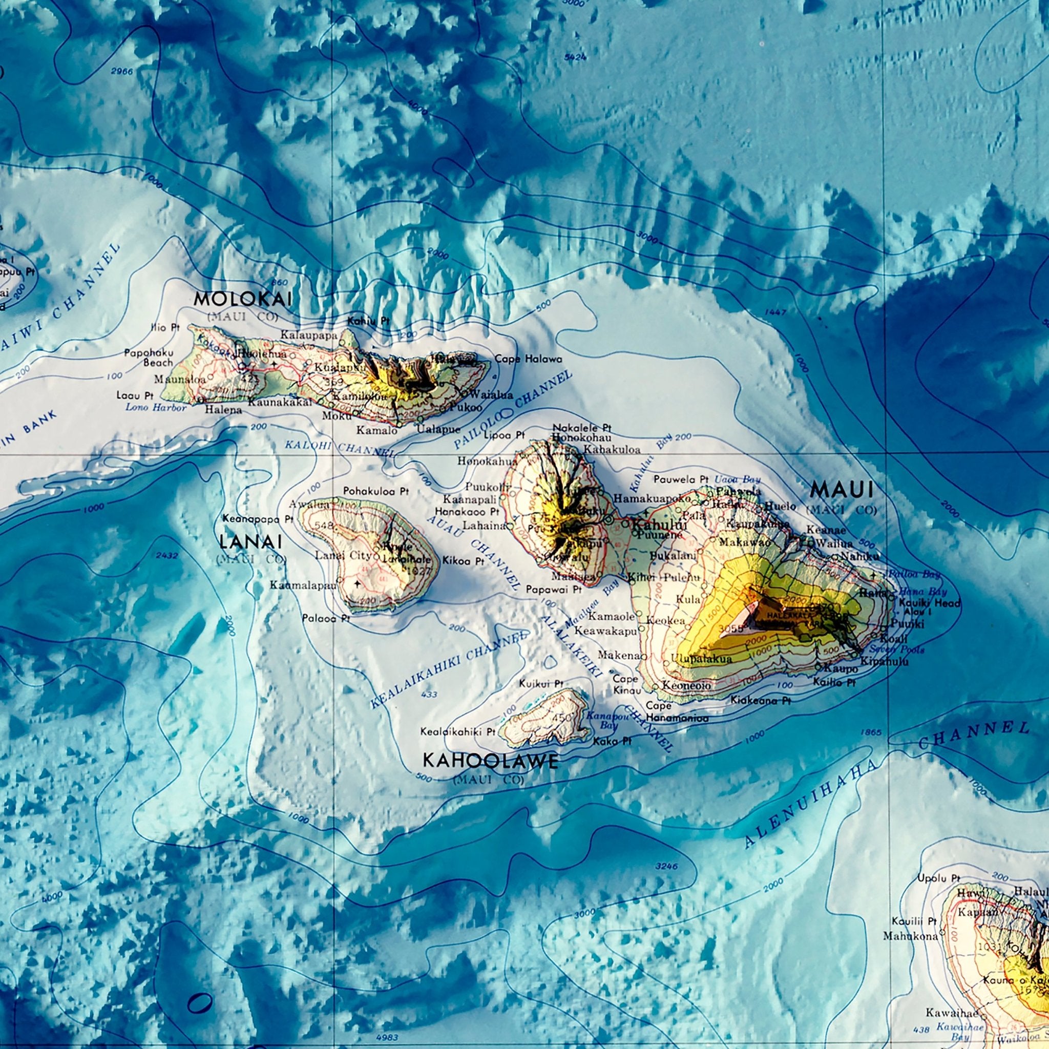 Hawaiian Islands 1971 Shaded Relief Map – Muir Way