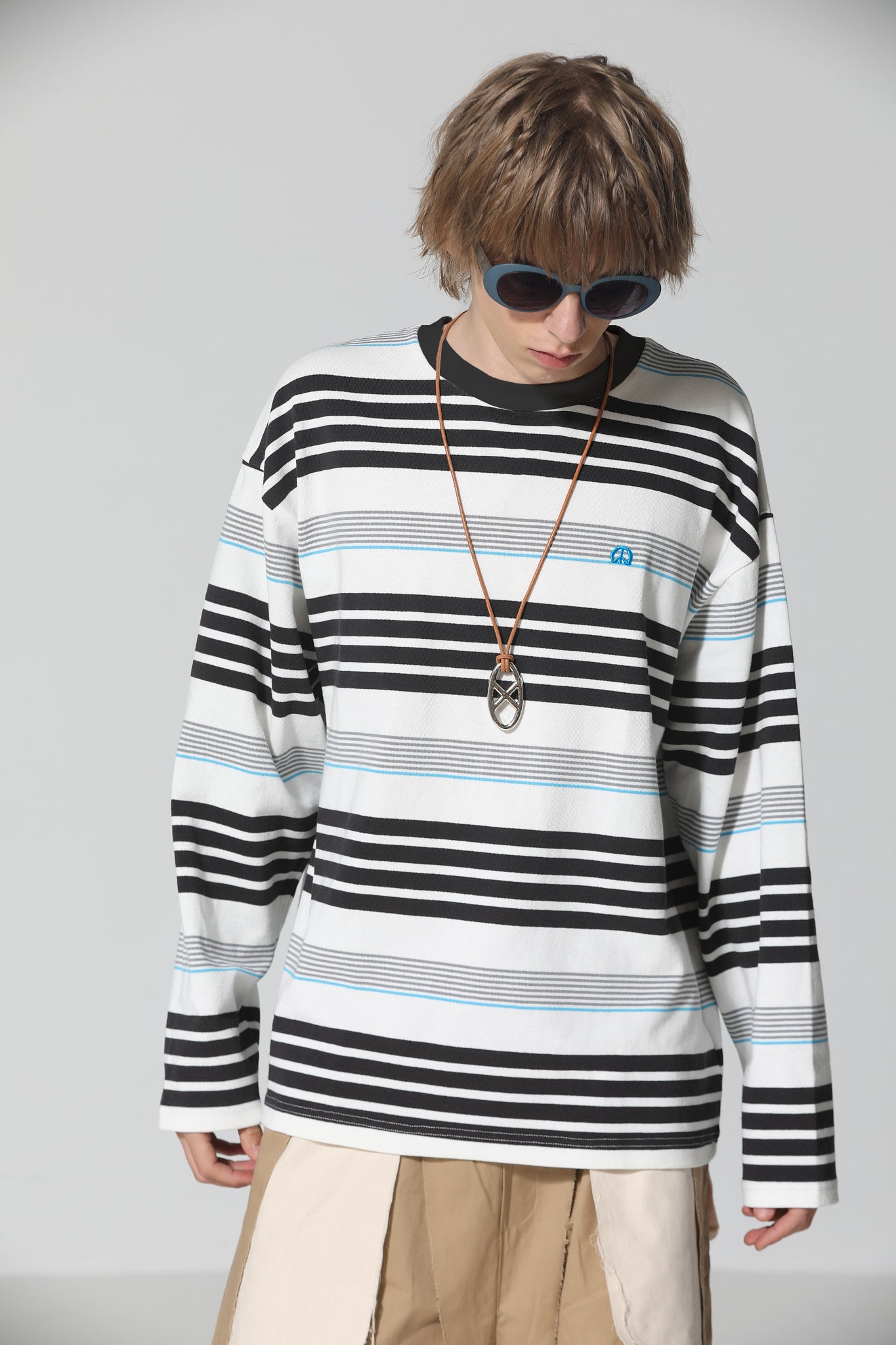 MUZE®︎ TURQUOISE LABEL ×47L - BORDER_LONG_SLEEVE T-SH(WHITE