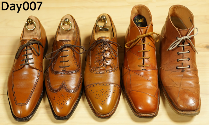 スコッチグレイン 革靴（ブラウン） エイジング チャレンジ Day007