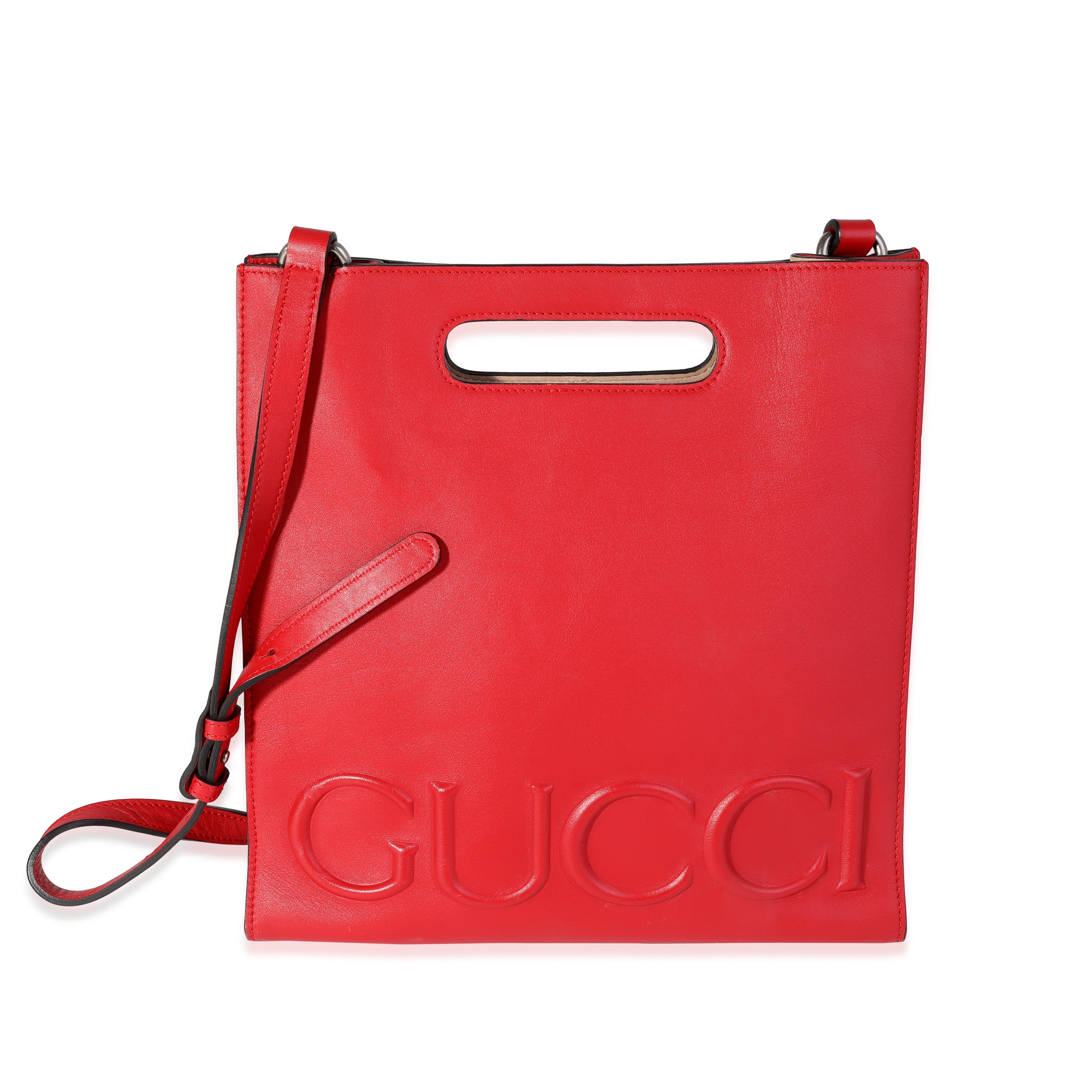 Gucci Red Leather Embossed Logo Tote | myGemma | Item #120457