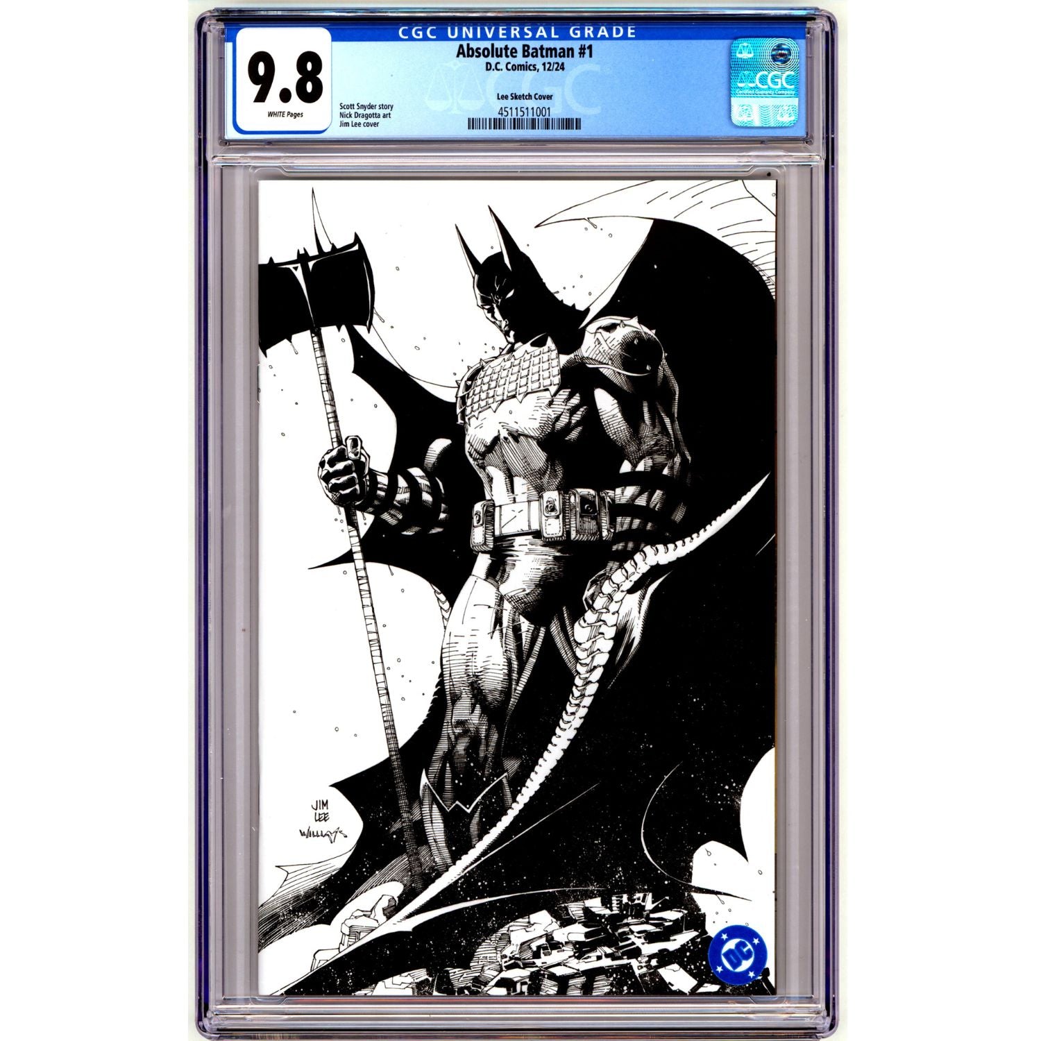 9.8 Graded: Absolute Batman: #1 [Jim Lee Sketch Cover H] 2024 -1