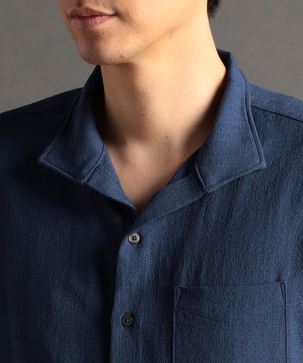 canal deux Luxe】リネン混 スタンドカラー7分袖シャツ｜5分/7分袖