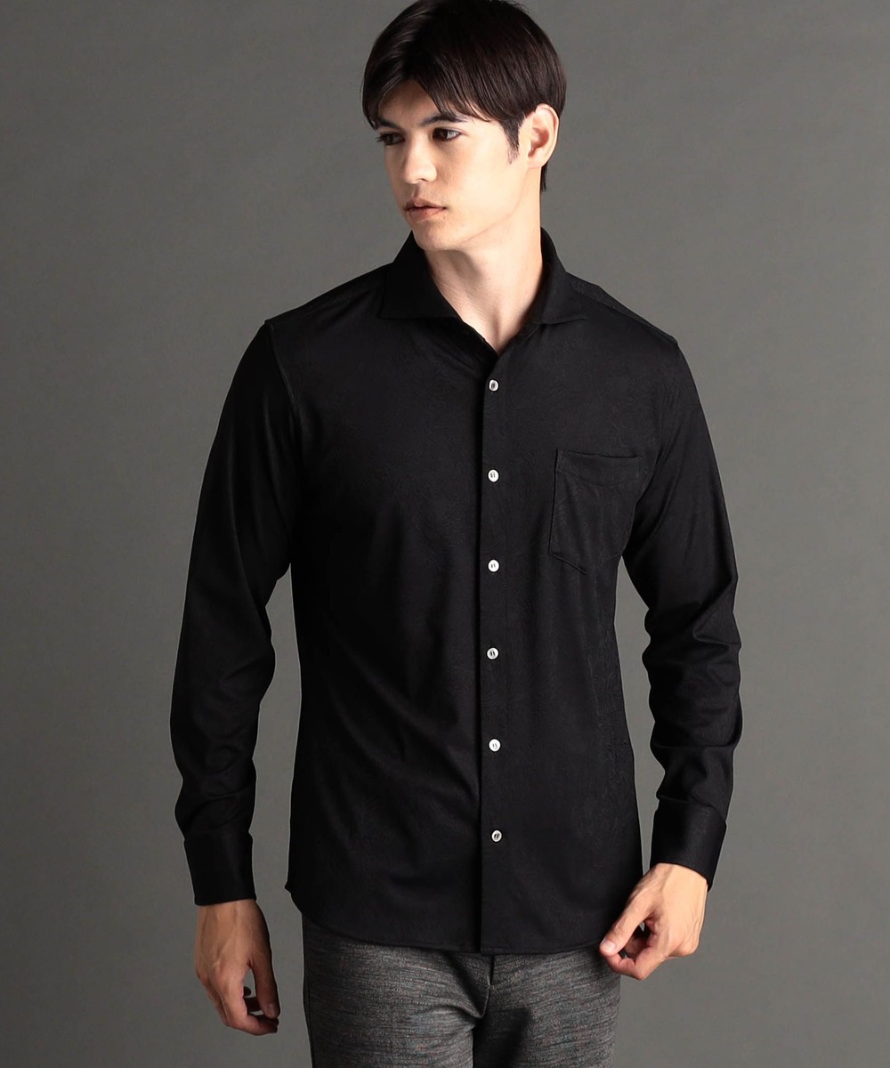 ex/tra】ダークボタニカルジャカード カッタウェイカラーシャツ｜長袖