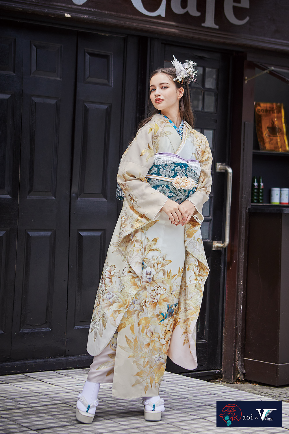 ナナイロキモノWEBショップ / 振袖フルセット｜白色・ゴールド花柄 F221