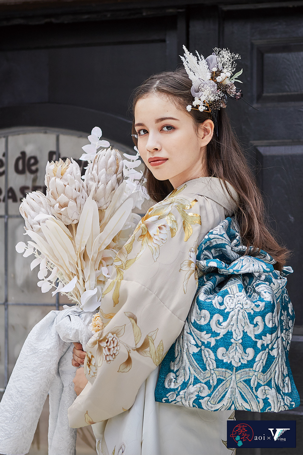 ナナイロキモノWEBショップ / 振袖フルセット｜白色・ゴールド花柄 F221