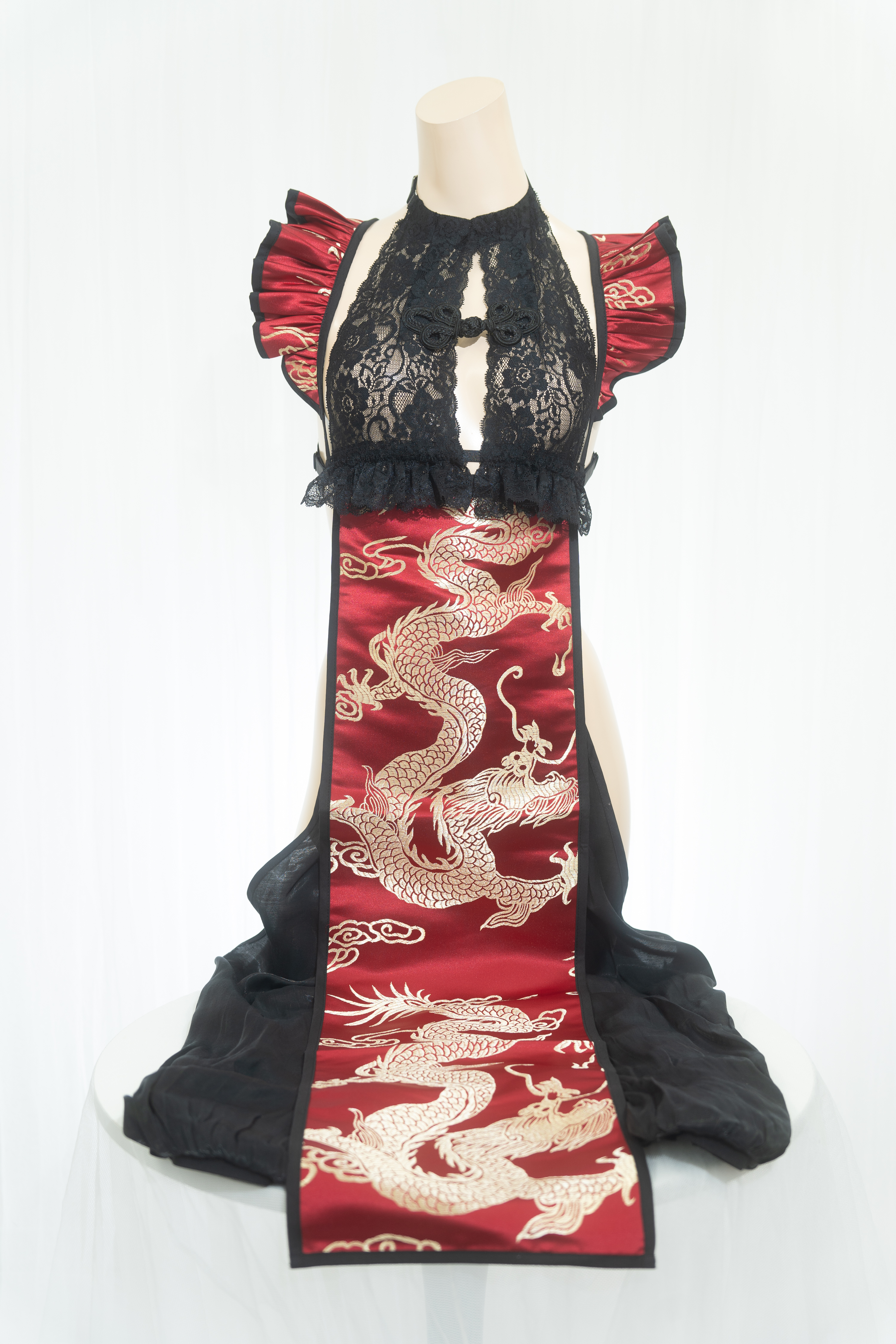 D0068 チャイナエプロン 3点セット 赤/M企画｜NANIKIRU