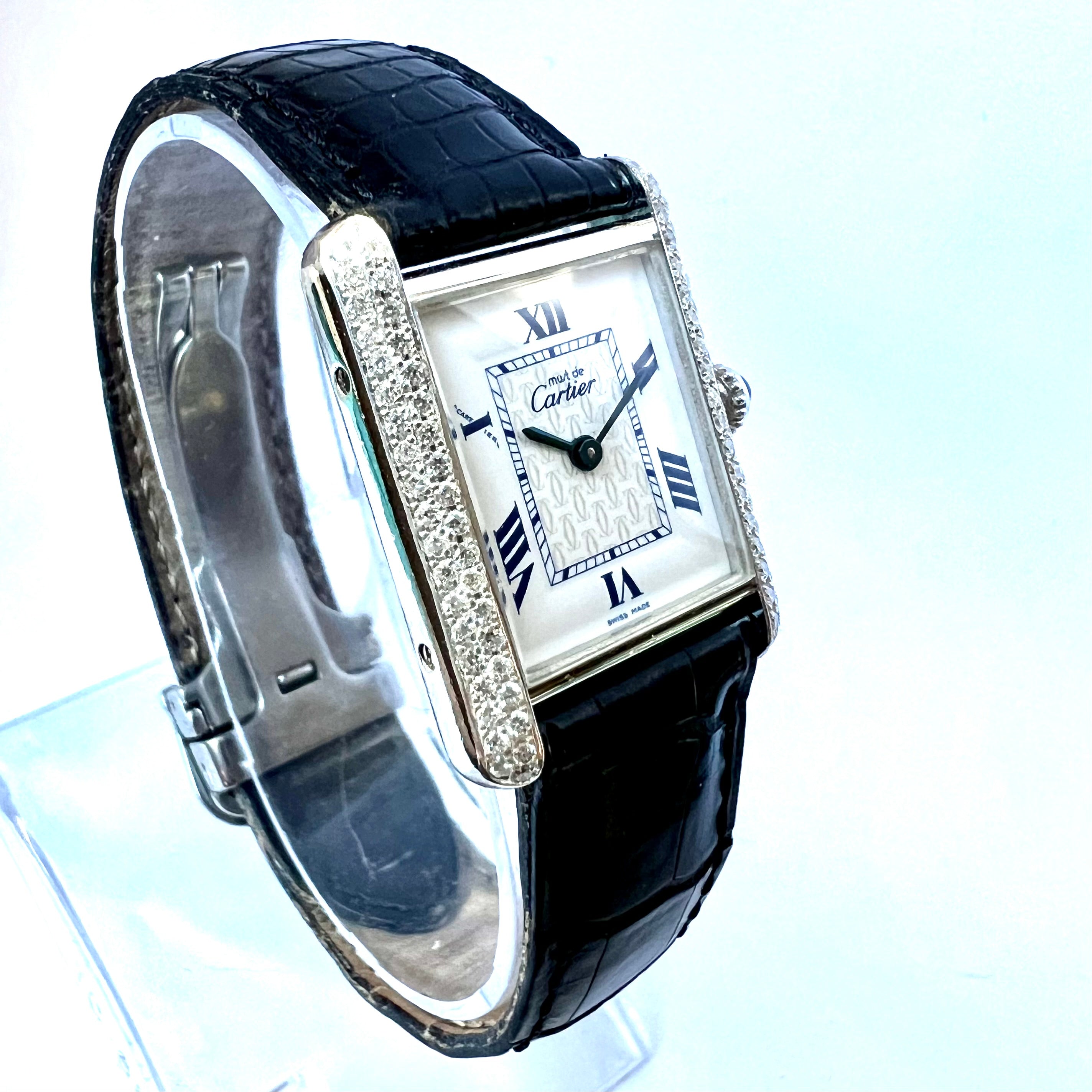 CARTIER TANK 2416 Quartz 22mm Silver 0.63TCW Diamond Watch | NATILUXIA