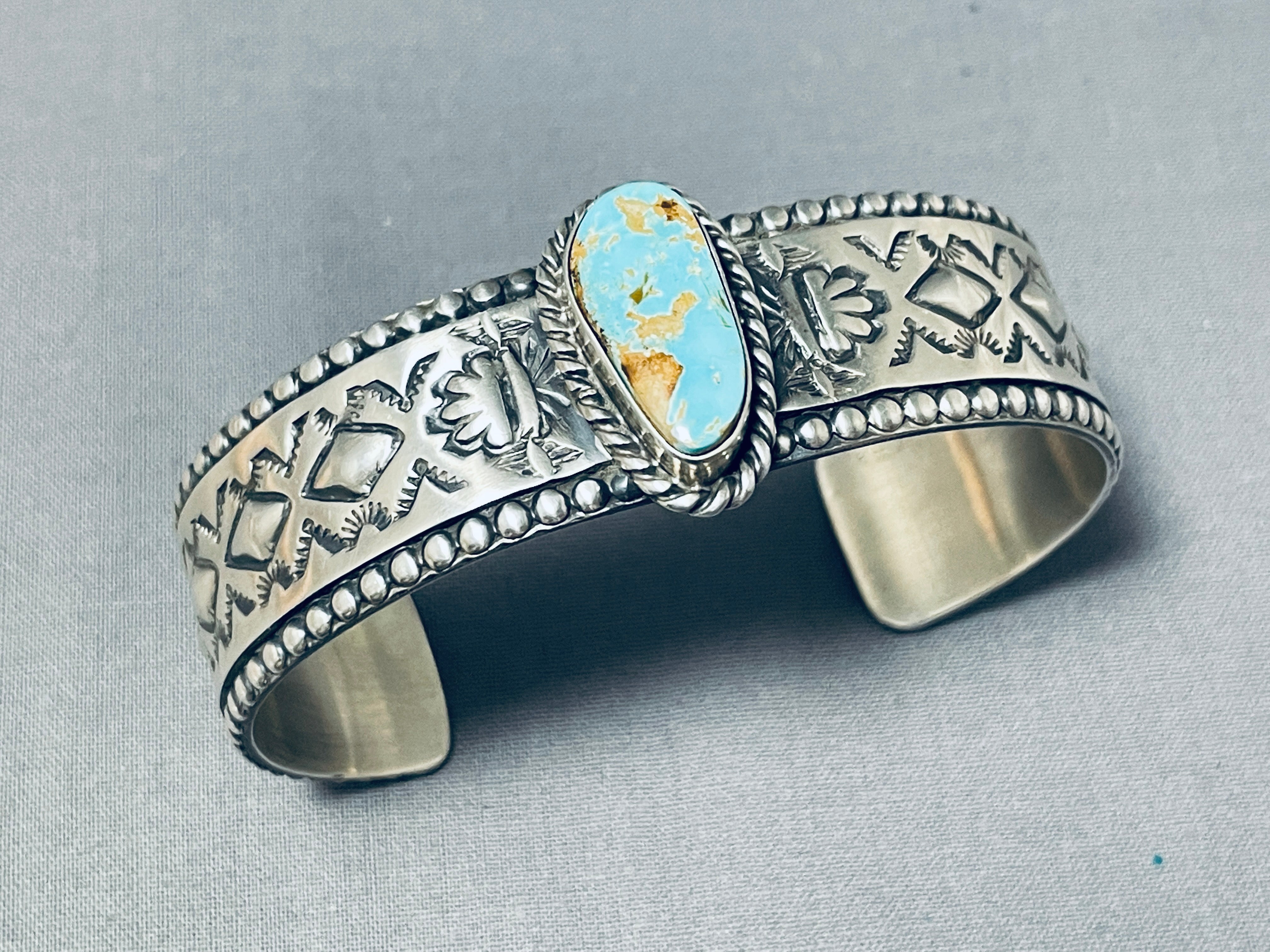 Jeff James Native American Navajo Signed 8 Turquoise Sterling