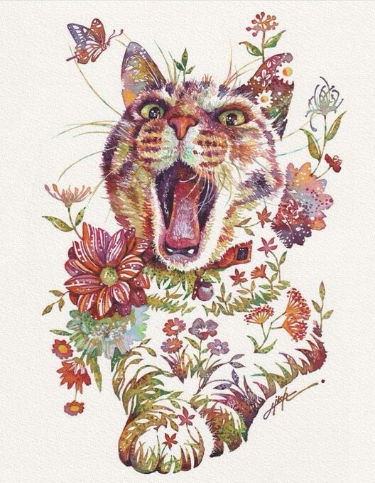 猫の毛並みを“植物”で表現！水彩画家タケダヒロキさんが魅せる「幻想的