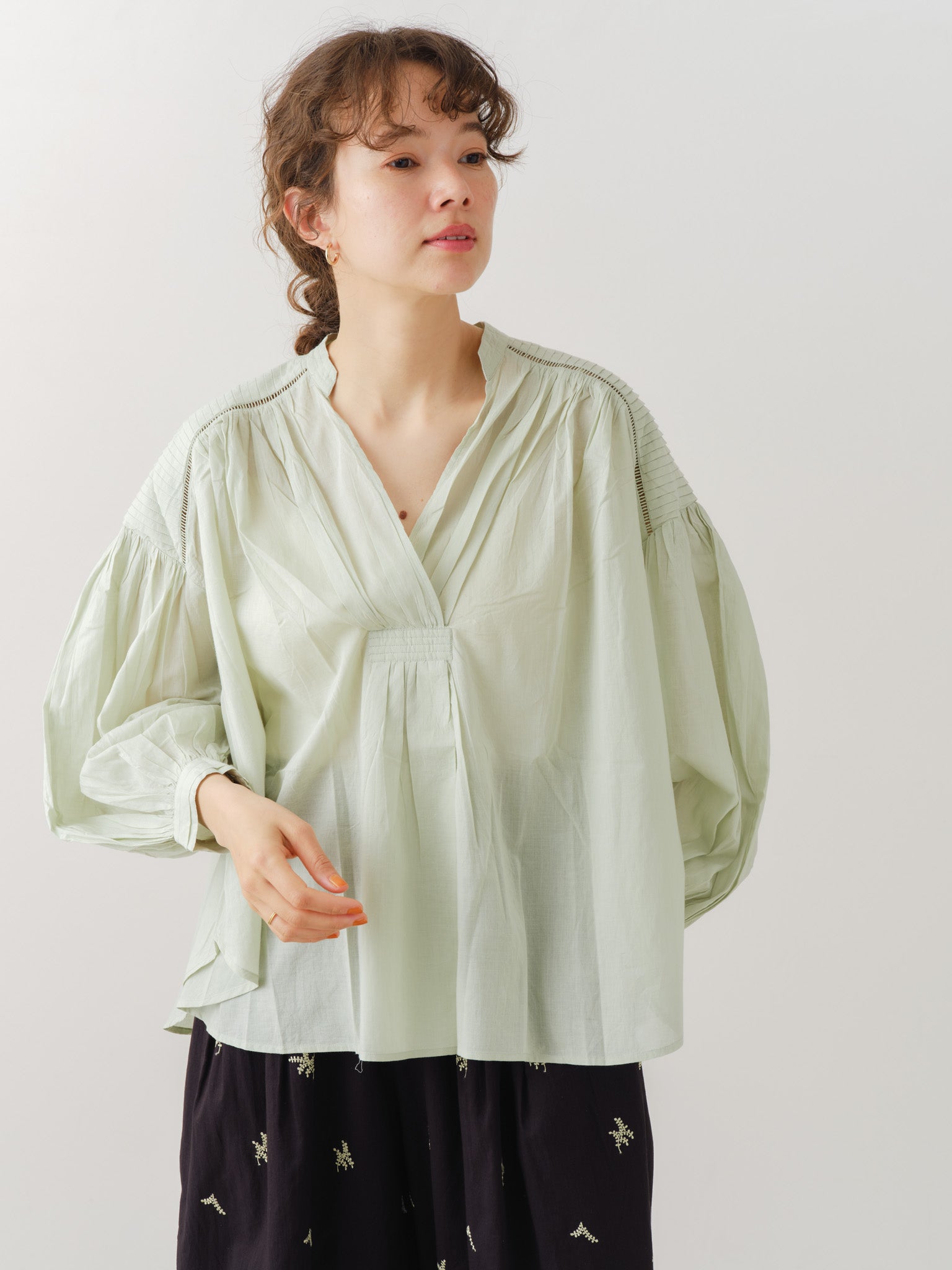 Cotton Voile Pin Tuck Long Sleeve Blouse | Pasand by ne Quittez