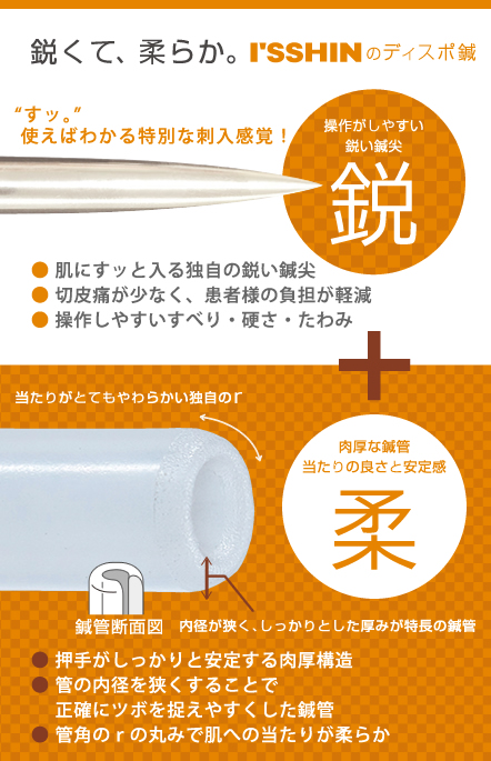 ディスポ鍼 I'SSHIN 撓入鍼 【北辰会 藤本蓮風公認】 100本入り | 鍼灸