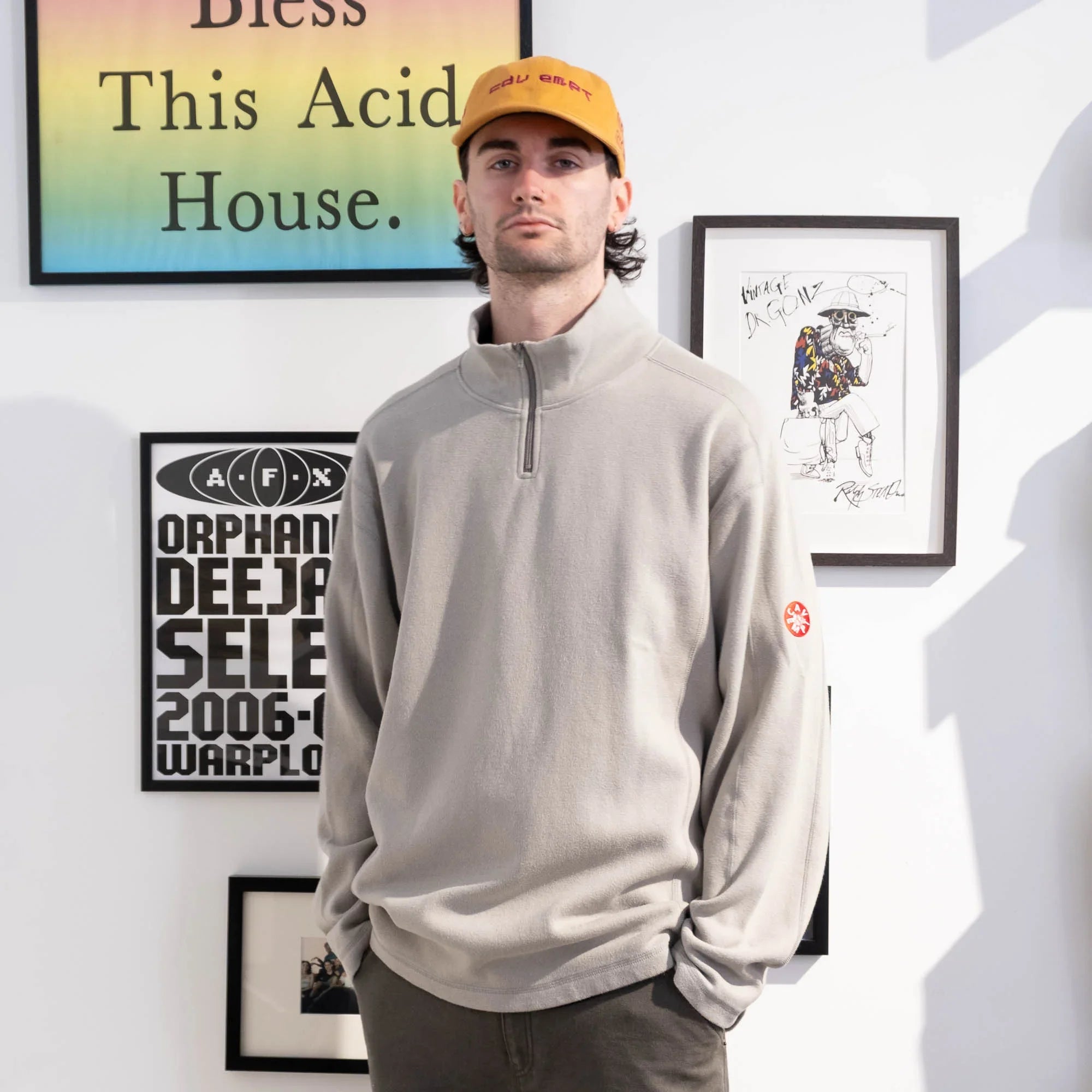 Cav Empt DBL Knit Half Zip Long Sleeve - Khaki