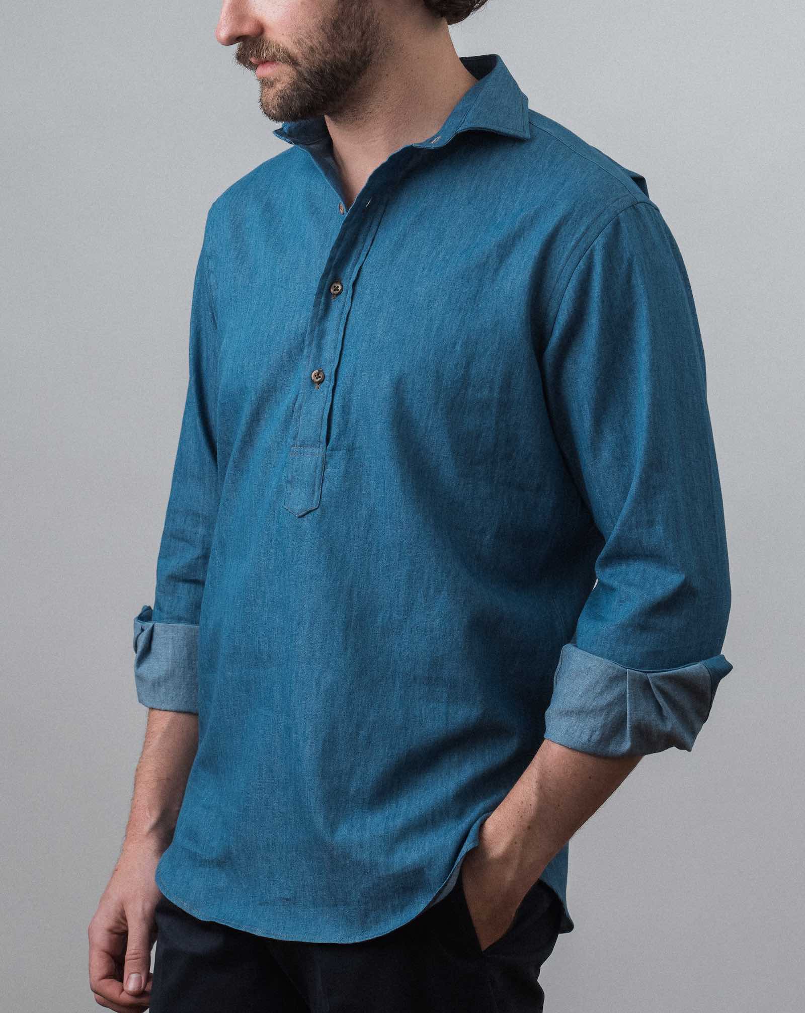 Popover Light Indigo Chambray Denim Sport Shirt - NewEnglandShirtCo