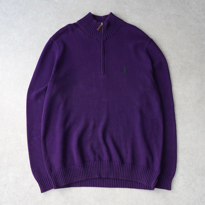 ポロ ラルフローレン ハーフジップ ニット ロゴ刺繍 パープル