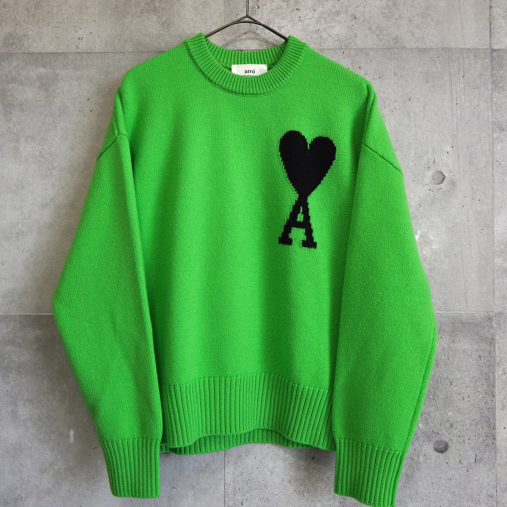 アミ パリス アミパリ ハートロゴ ニット グリーン | ブランド古着を