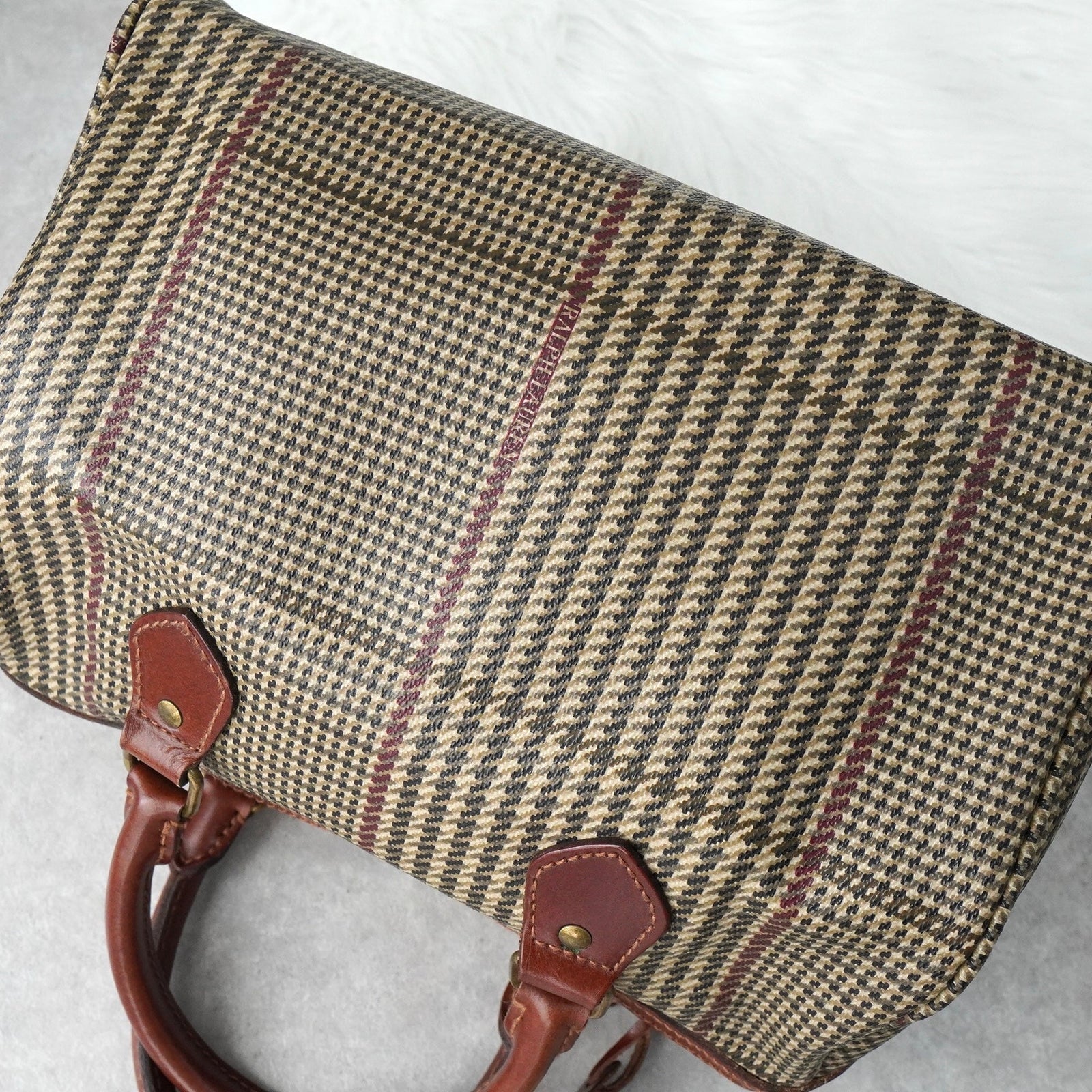 ラルフローレン 千鳥格子柄 PVC / レザー ミニボストンバッグ