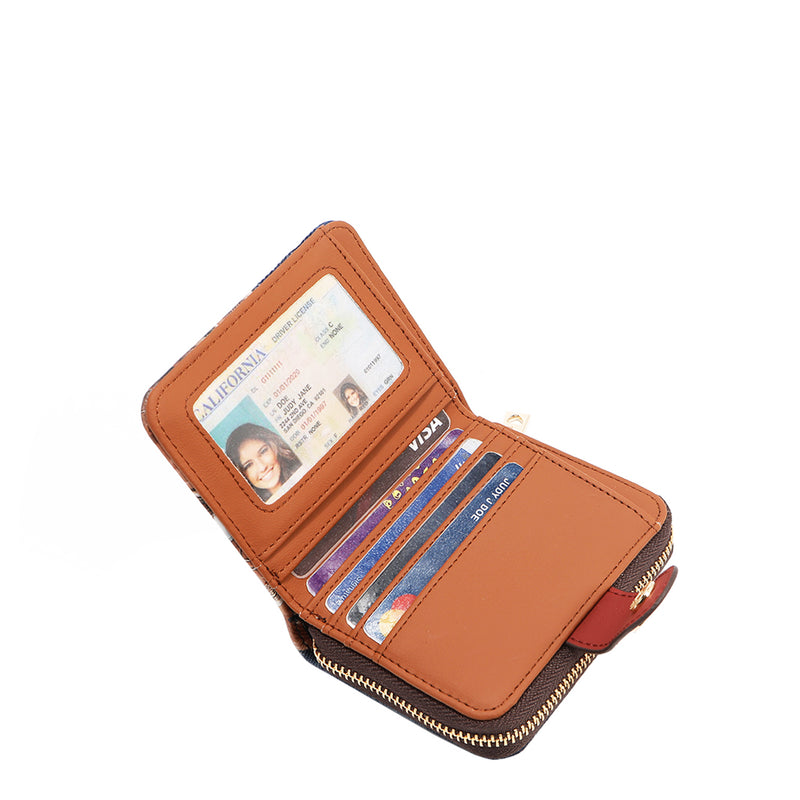 Denim and Vegan Leather RFID Heart Bifold Wallet, Fashion Print