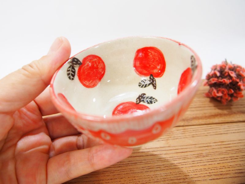 りんごドット 豆鉢・ミニ碗（赤りんご） 【nicorico】豆皿・豆鉢