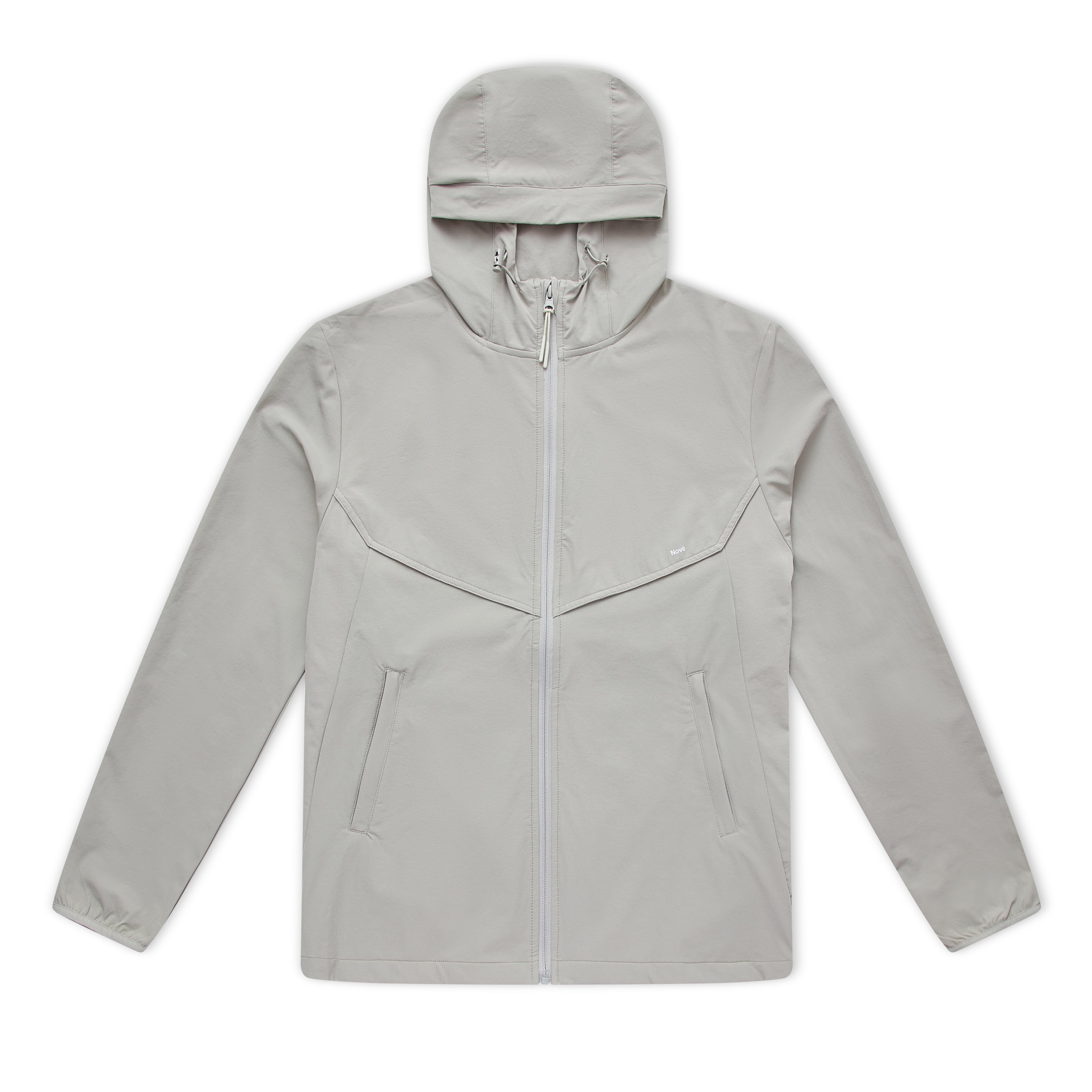 Nové Men's Light Gray Hooded Jacket – Full-Zip Windbreaker Front View