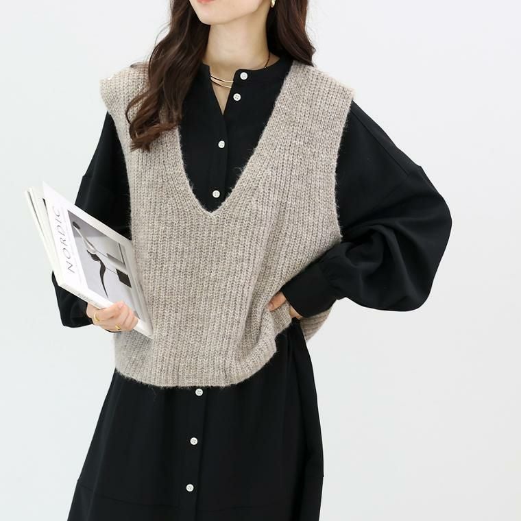 片畦編みミックスヤーンVネックベスト｜FUNNY COMPANY+