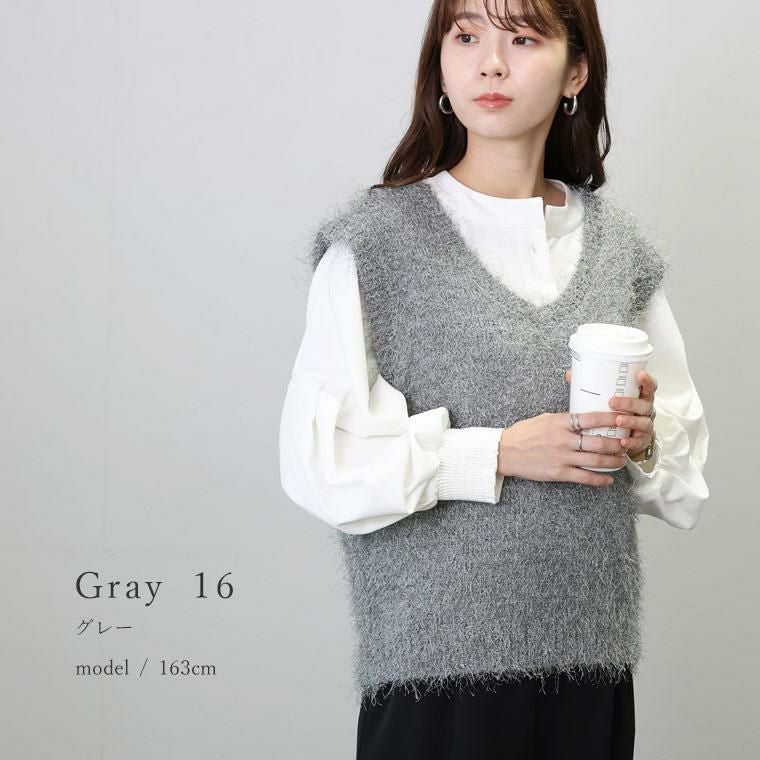 Vネックフェザーニットベスト｜FUNNY COMPANY+