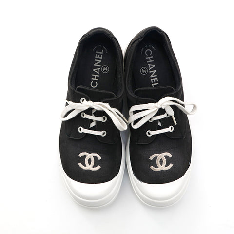 シャネル CHANEL ココマーク キャンバス スニーカー ブラックxホワイト