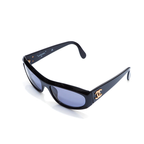 Chanel Coco Mark Sunglasses Y2K Blue Lens Sunglasses Black WS4537