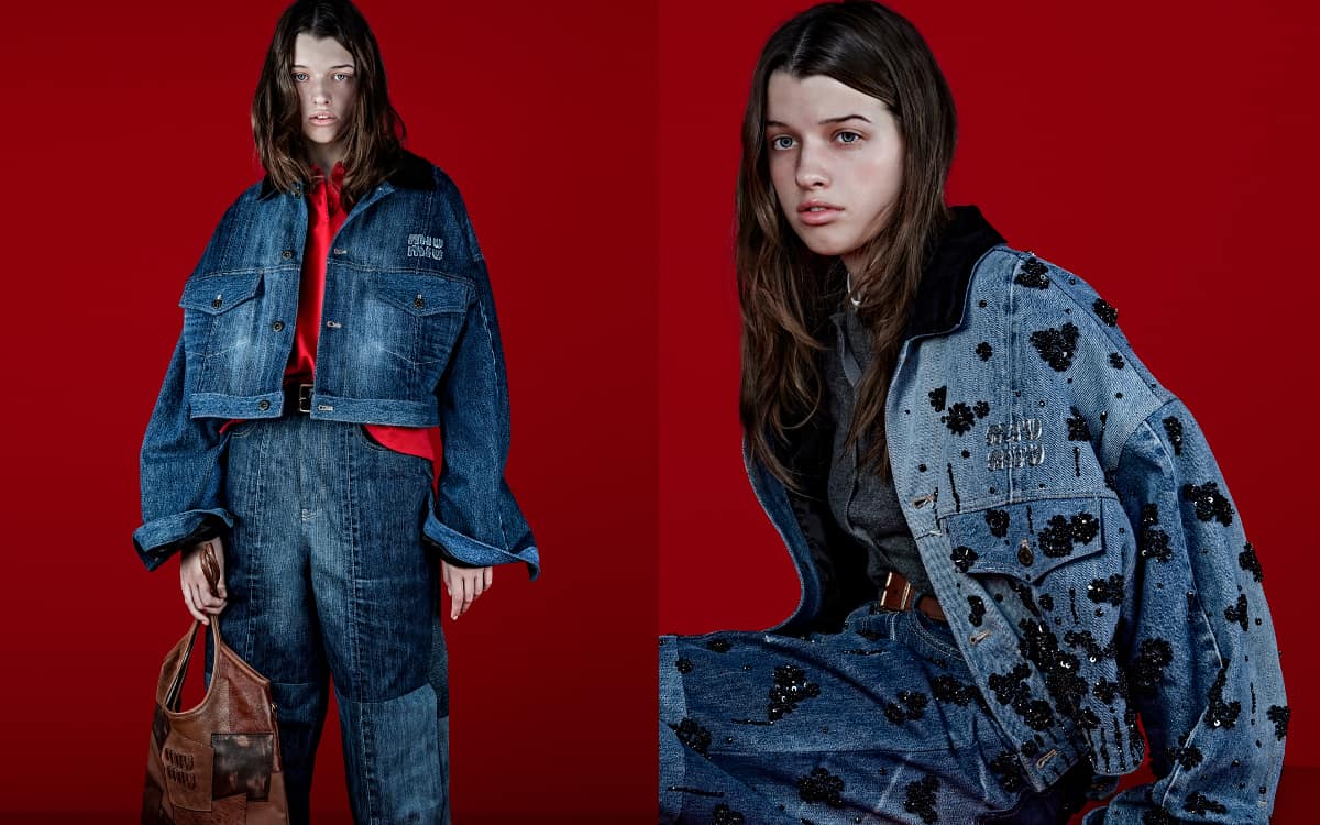 ミュウミュウ新作】ヴィンテージデニムをリメイクしたウェアとレザー端