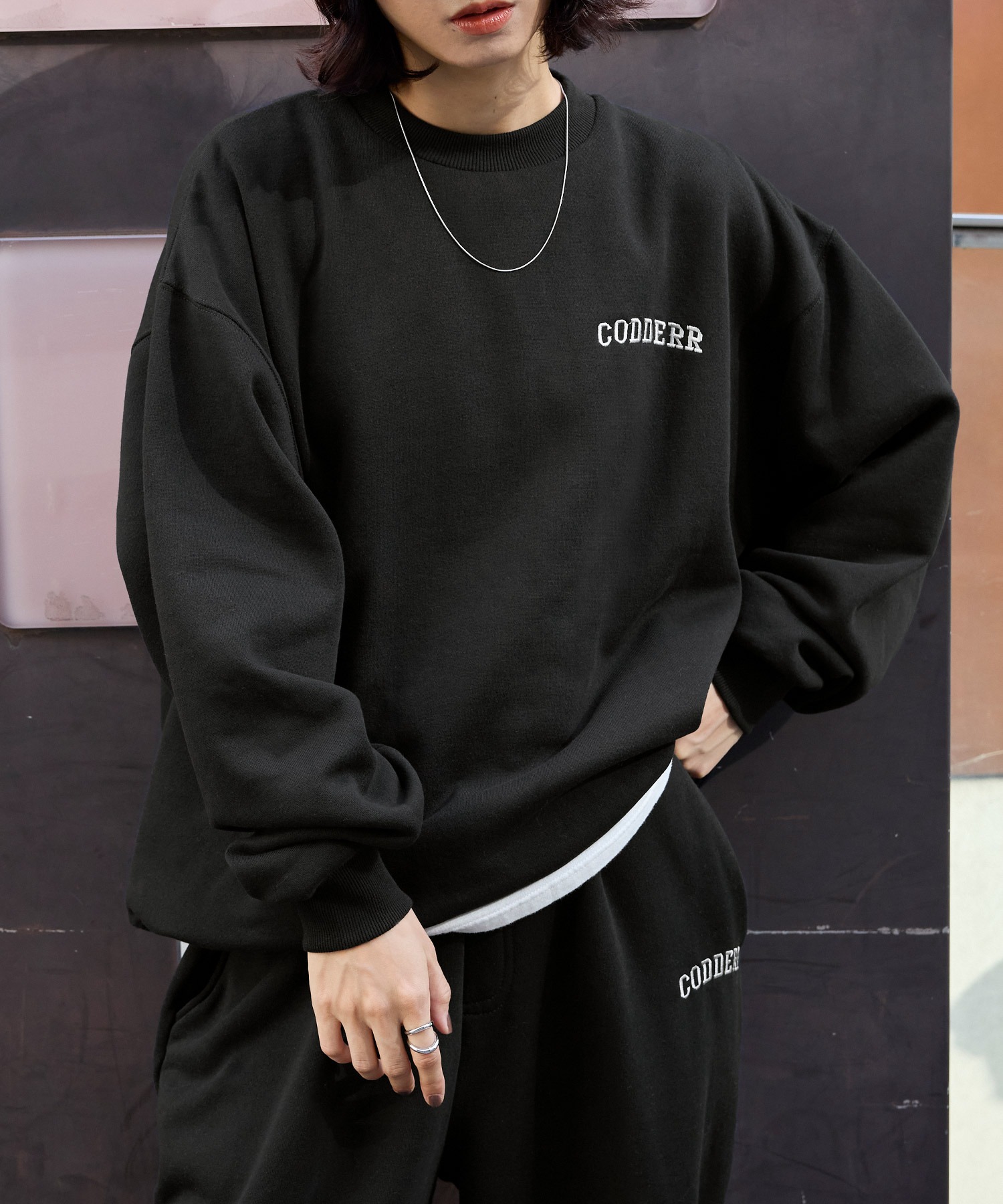 CODDERR】アーチロゴ刺繍 ヘビーウェイト裏起毛スウェットセットアップ