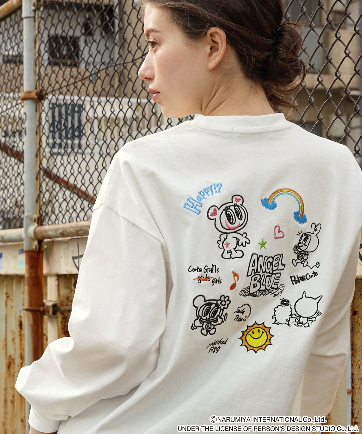 ANGEL BLUE】別注 エンジェルブルー グラフィック刺繍 オーバーサイズ