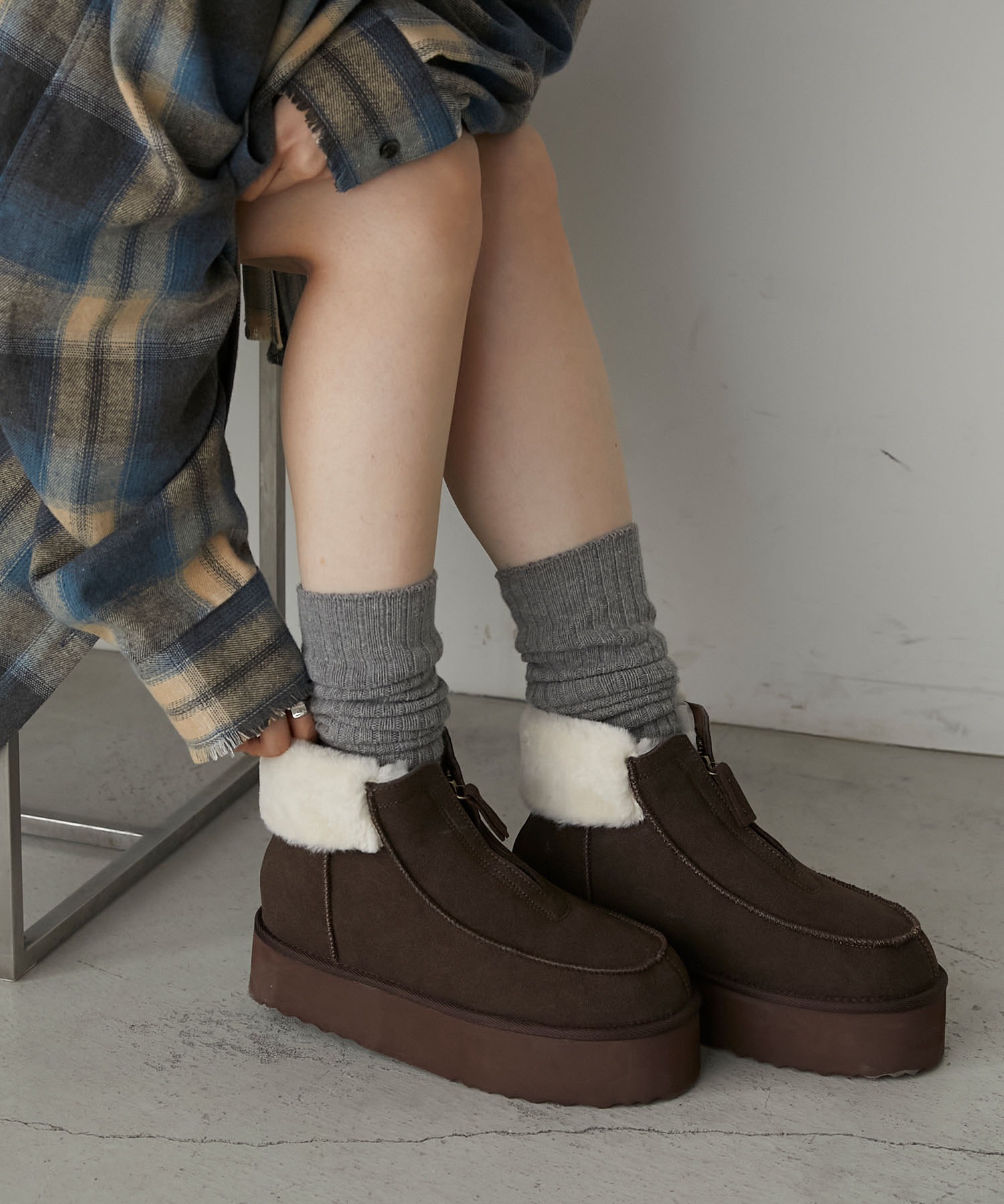forksy.】ボリュームソール フェイクムートン チロリアンブーツ forksy