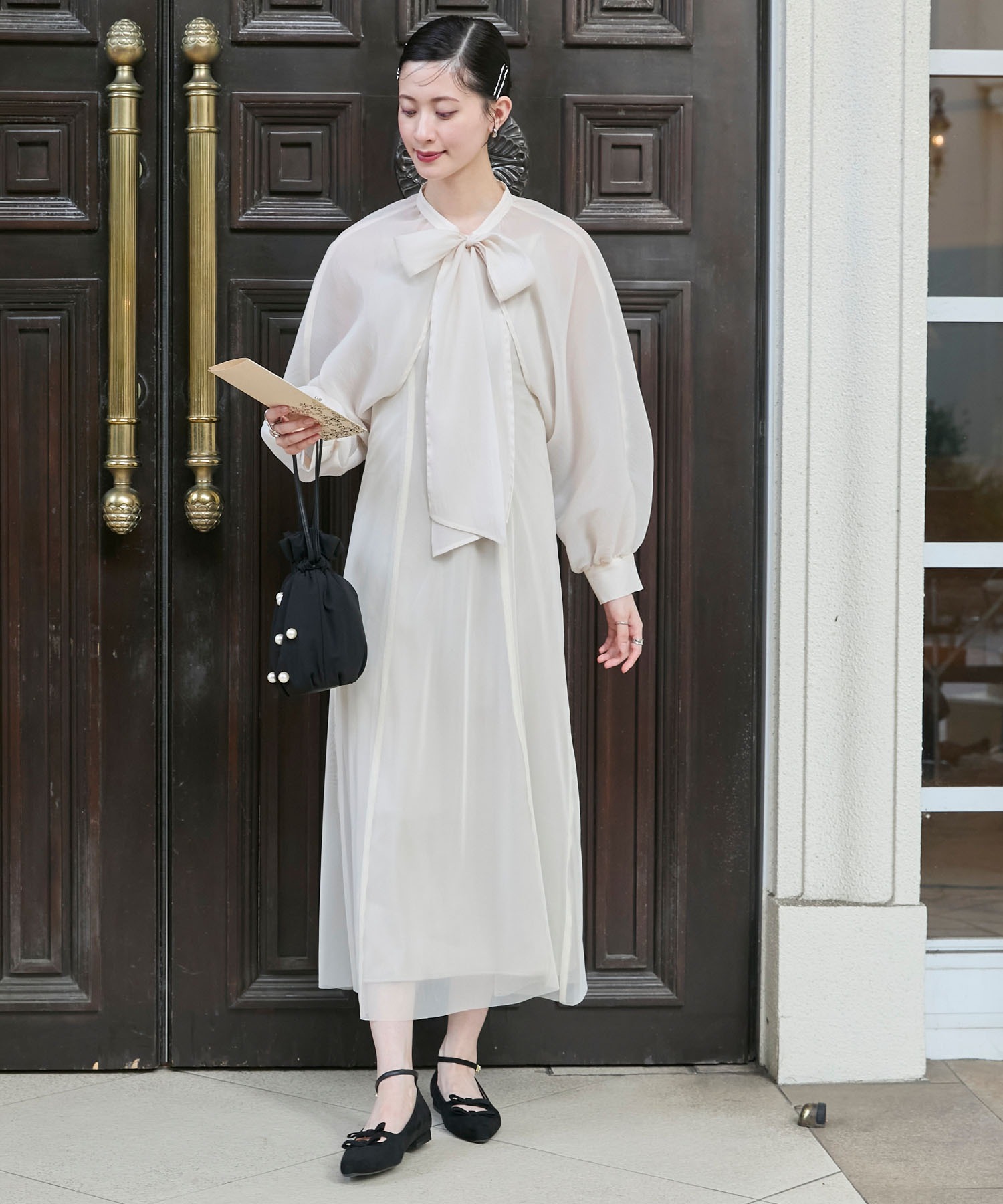 forksy.】【オケージョン対応】ボウタイリボン 袖ボリュームボレロ