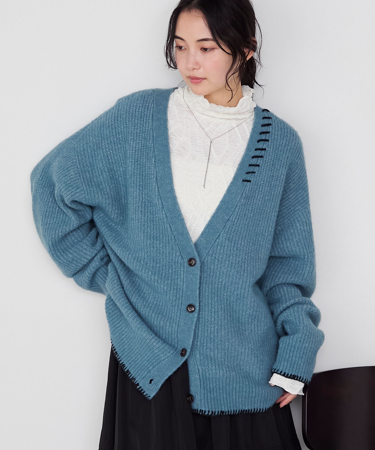 forksy.】ハンドステッチメランジVネックカーディガン forksy.│MONO